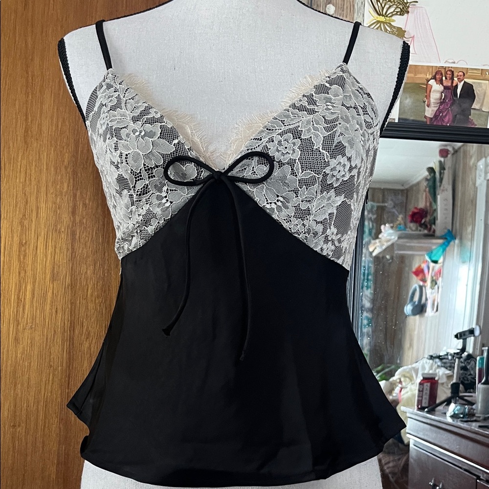 Francesca's Black & Ivory Lace Satin Camisole - Picture 7 of 8